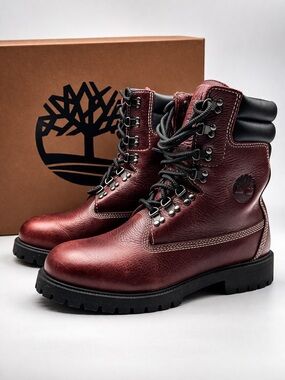 Men's Burgundy Leather Lace-Up Work Boots 5,5